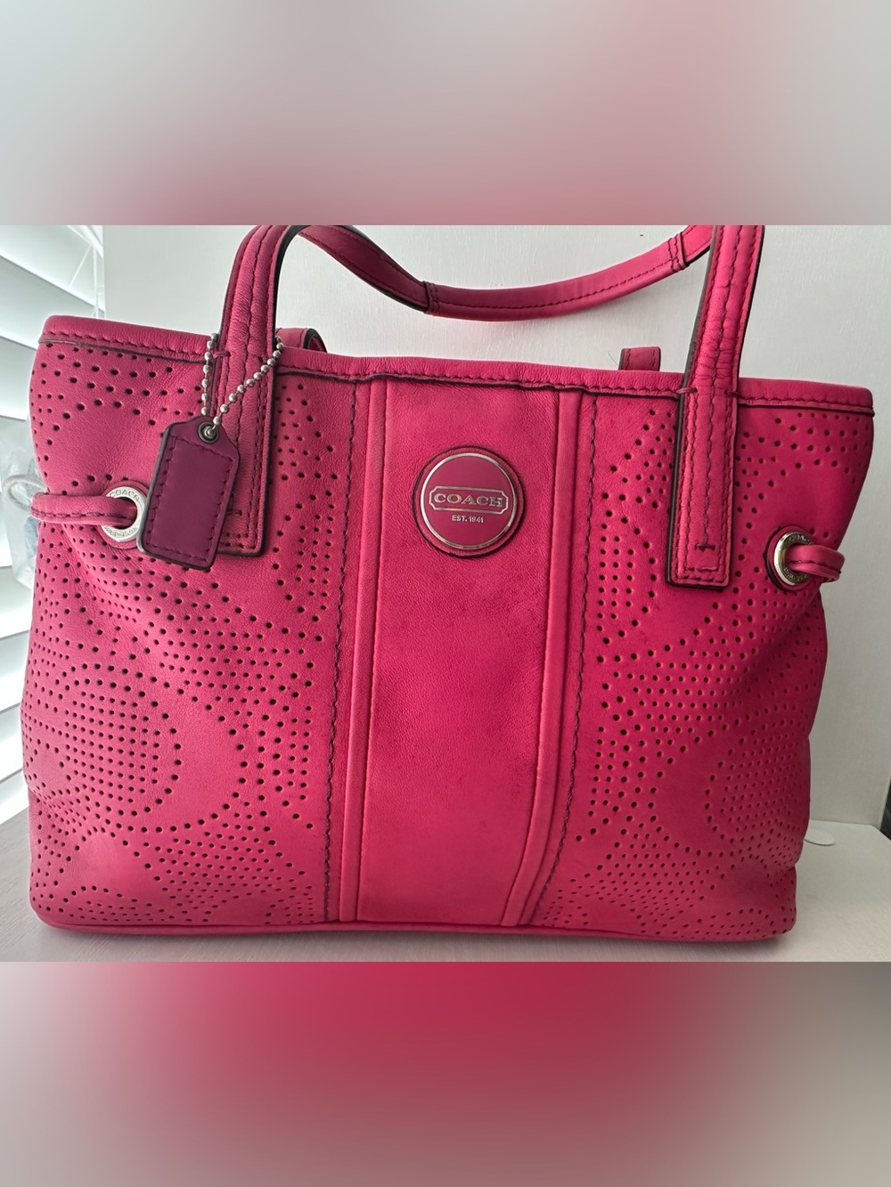 COACH Hot Pink Perforated Leather Mini Satchel Tote